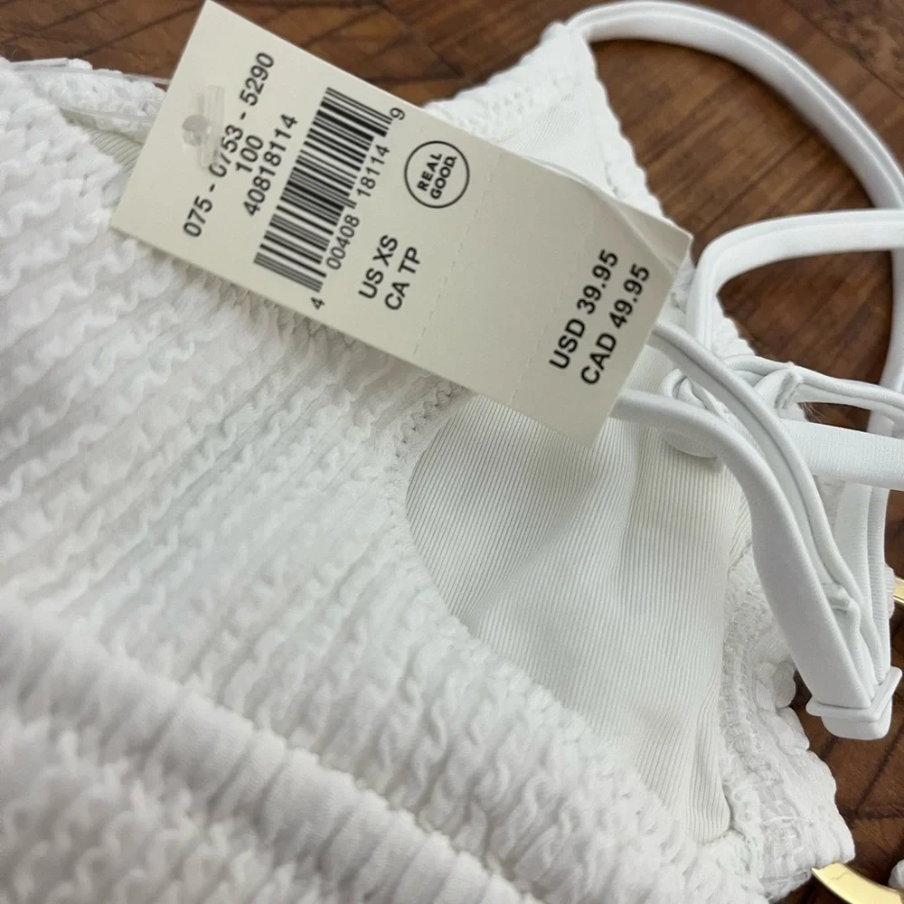 NWT Aerie Crinkle Scoop Cutout Bikini Top in White - Size XS